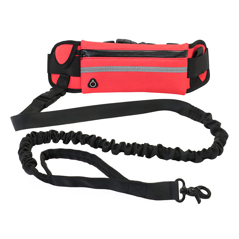 Laisse mains libres pour chien, ceinture de promenade et de dressage pour animaux de compagnie avec élastique absorbant les chocs, laisse pour grands chiens jusqu'à 82 kg, poche pour téléphone et porte-bouteille d'eau