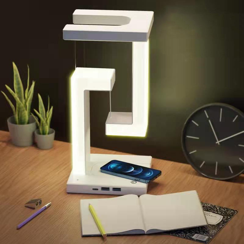 Lampe de table suspendue créative à chargement sans fil pour smartphone, lampe d'équilibre flottante pour la maison et la chambre à coucher