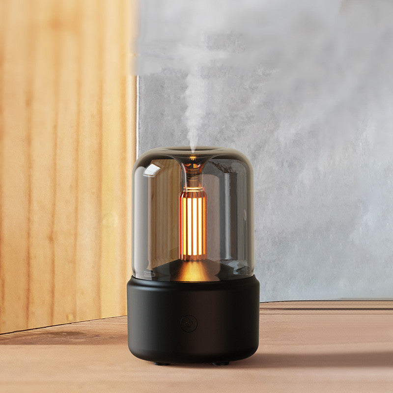 Humidificateur d'ambiance à lumière LED, diffuseur d'arômes aux chandelles, portable, 120 ml, humidificateur d'air électrique USB, brumisateur à brume fraîche, 8 à 12 heures d'autonomie, veilleuse LED