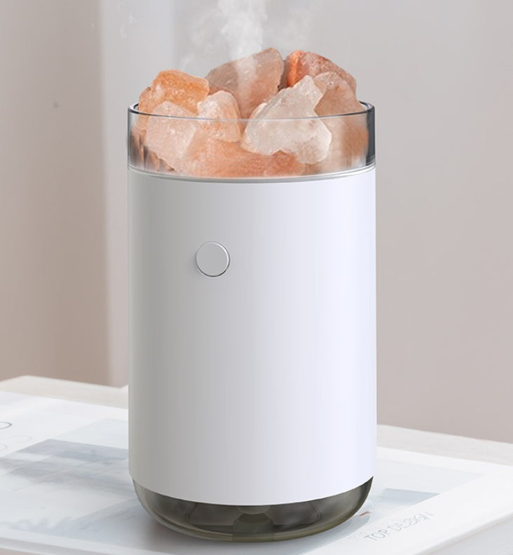 Humidificateur d'air en pierre de sel cristalline, diffuseur d'huiles essentielles d'aromathérapie de bureau à ultrasons avec lampe LED, humidificateur de chambre à coucher pour la maison