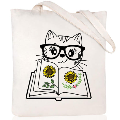 Cartoon Cat Printed Canvas Shoulder Bag Folding Hand Bag