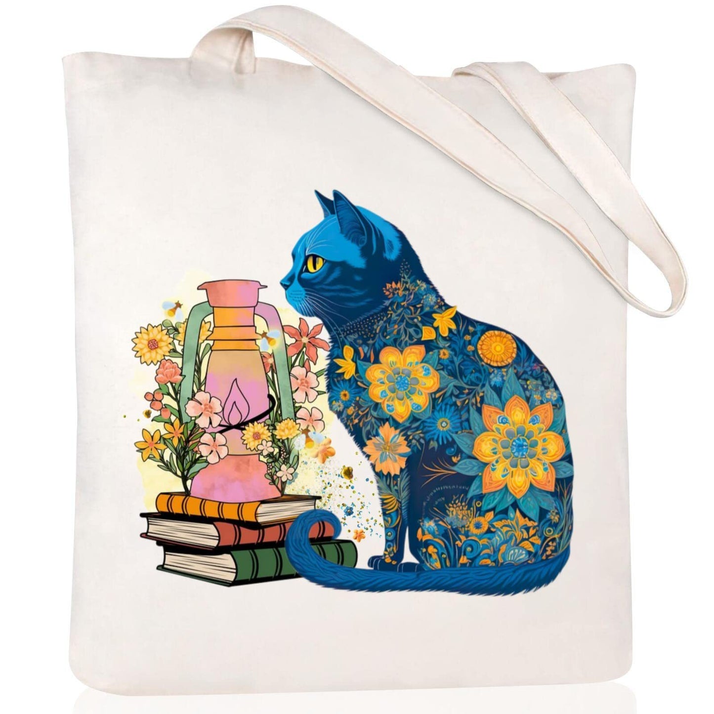 Cartoon Cat Printed Canvas Shoulder Bag Folding Hand Bag