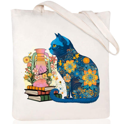 Cartoon Cat Printed Canvas Shoulder Bag Folding Hand Bag