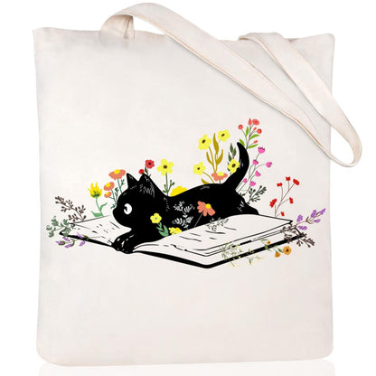 Cartoon Cat Printed Canvas Shoulder Bag Folding Hand Bag