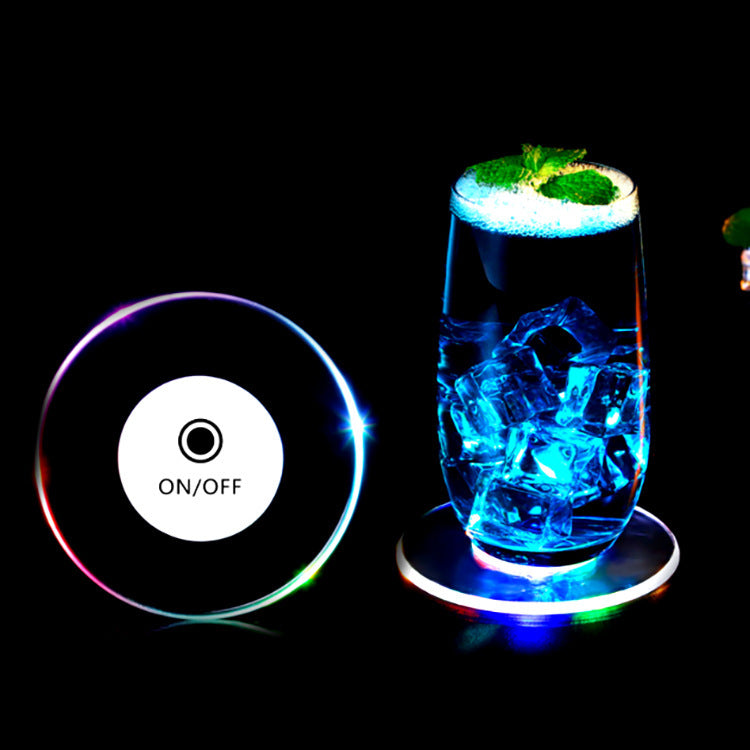 Dessous de verre lumineux à LED en acrylique, cristal, pour bar, cocktail, tasse, dessous de verre lumineux, base clignotante, décoration de table