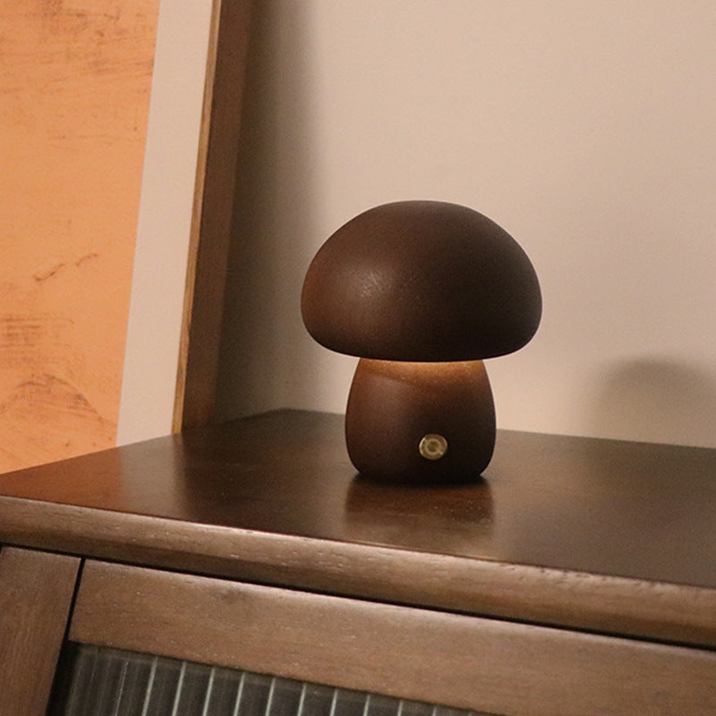 Veilleuse LED en bois en forme de champignon avec interrupteur tactile, idéale pour la chambre d'un enfant ou comme veilleuse décorative