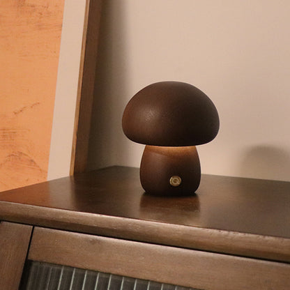 Veilleuse LED en bois en forme de champignon avec interrupteur tactile, idéale pour la chambre d'un enfant ou comme veilleuse décorative
