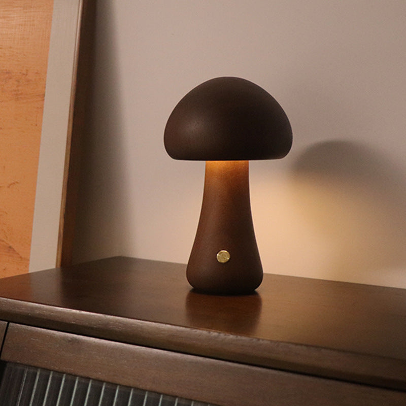 Veilleuse LED en bois en forme de champignon avec interrupteur tactile, idéale pour la chambre d'un enfant ou comme veilleuse décorative