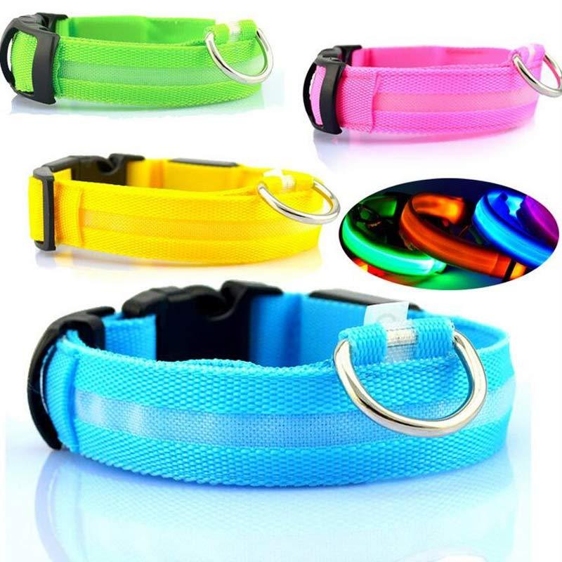 Collier lumineux LED en nylon pour chien et chat, sécurité nocturne, clignotant, brille dans le noir, laisse réglable, fournitures pour animaux de compagnie