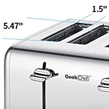 Grille-pain 4 tranches Geek Chef en acier inoxydable à fentes extra-larges avec double panneau de commande pour bagels, décongélation et annulation. Interdiction d'Amazon.