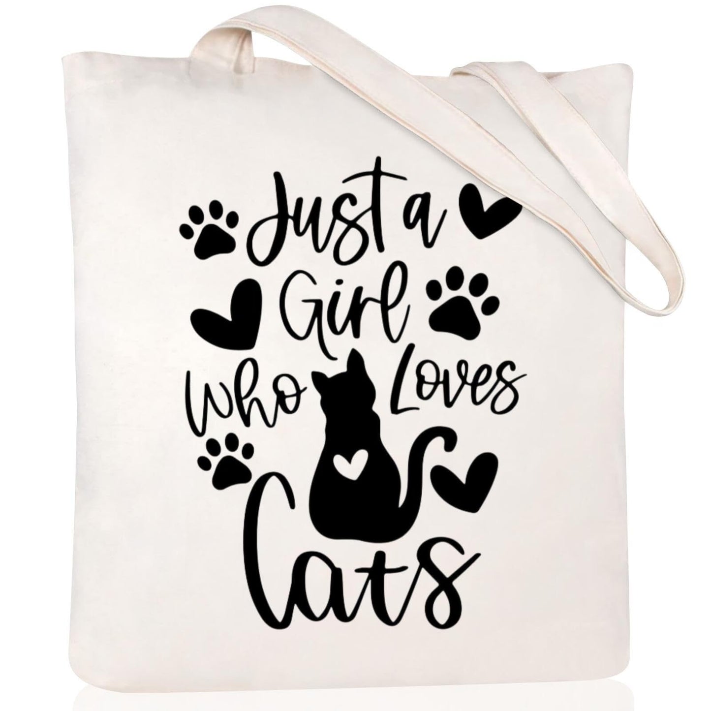 Cartoon Cat Printed Canvas Shoulder Bag Folding Hand Bag