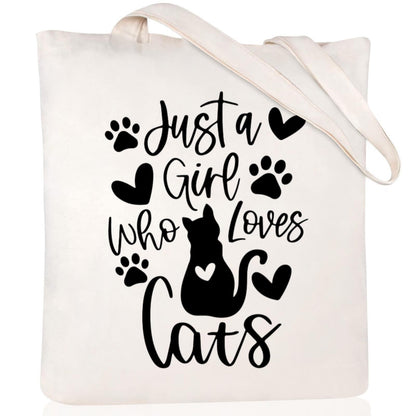 Cartoon Cat Printed Canvas Shoulder Bag Folding Hand Bag
