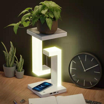 Lampe de table suspendue créative à chargement sans fil pour smartphone, lampe d'équilibre flottante pour la maison et la chambre à coucher