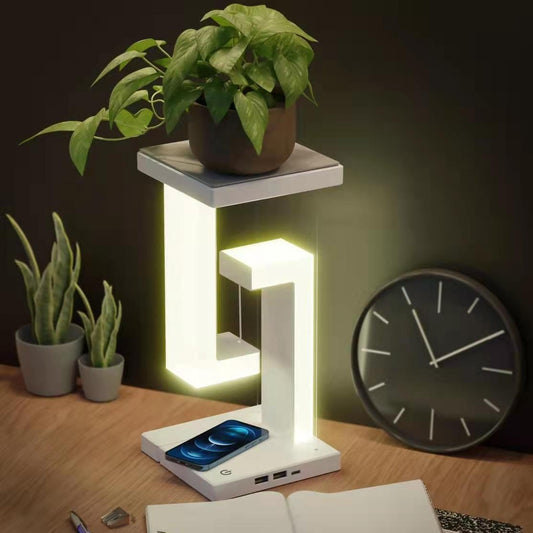Lampe de table suspendue créative à chargement sans fil pour smartphone, lampe d'équilibre flottante pour la maison et la chambre à coucher