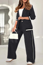2 Pcs Set Women Suit Coat Pants Suit Lapel Long Sleeves Lady Jacket Wide Leg High Waist Trousers Female Commuting Office Outfit