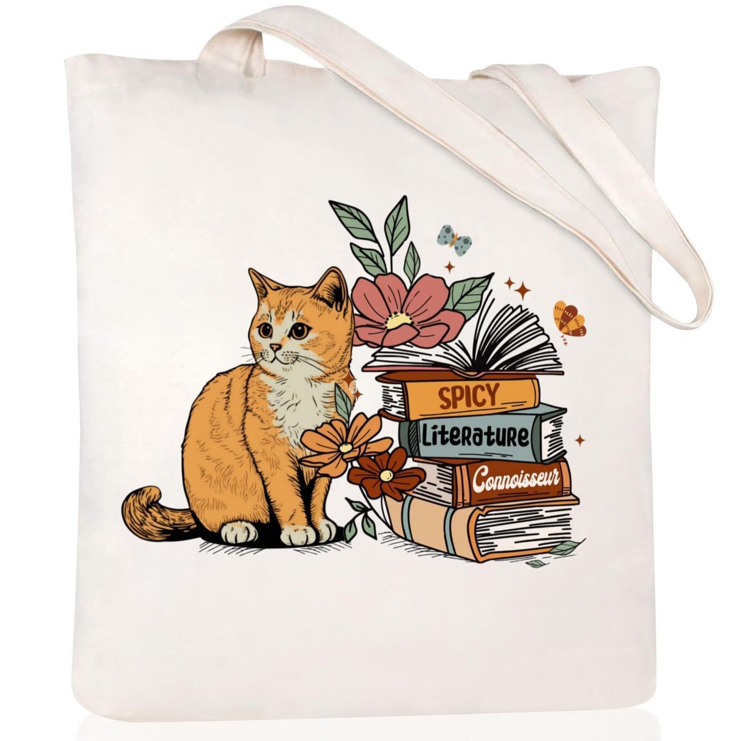 Cartoon Cat Printed Canvas Shoulder Bag Folding Hand Bag