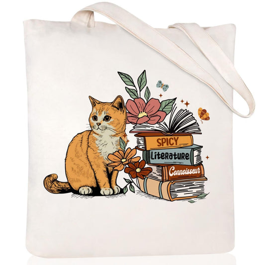 Cartoon Cat Printed Canvas Shoulder Bag Folding Hand Bag