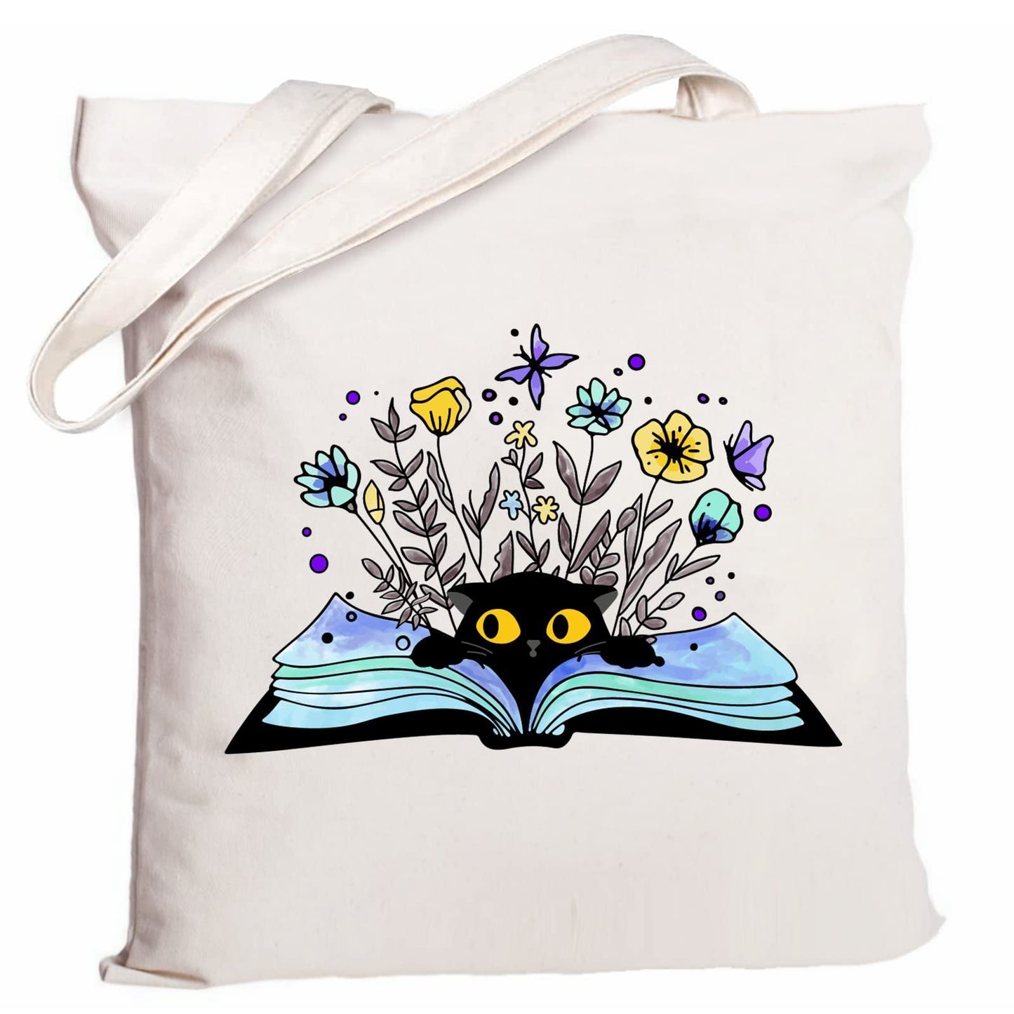 Cartoon Cat Printed Canvas Shoulder Bag Folding Hand Bag