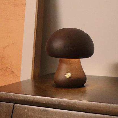 Veilleuse LED en bois en forme de champignon avec interrupteur tactile, idéale pour la chambre d'un enfant ou comme veilleuse décorative