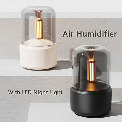 Humidificateur d'ambiance à lumière LED, diffuseur d'arômes aux chandelles, portable, 120 ml, humidificateur d'air électrique USB, brumisateur à brume fraîche, 8 à 12 heures d'autonomie, veilleuse LED