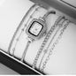 Decorative Alloy All-match Square Rhinestone-encrusted Chain Women's Quartz Bracelet Watch Small Beads Jewelry Suit