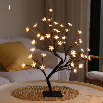LED Fiber Optic Flower Tree Lamp Warm Table Lamp
