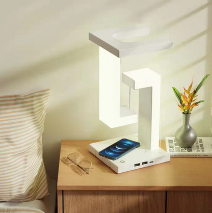 Lampe de table suspendue créative à chargement sans fil pour smartphone, lampe d'équilibre flottante pour la maison et la chambre à coucher