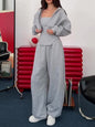 Gray Three-Piece Set With Hooded Jacket, Corset Top And Wide-Leg Pants
