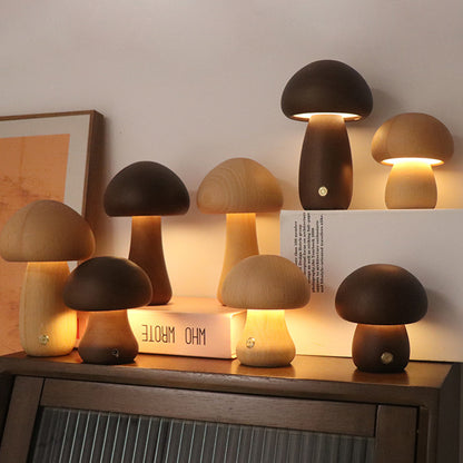 Veilleuse LED en bois en forme de champignon avec interrupteur tactile, idéale pour la chambre d'un enfant ou comme veilleuse décorative