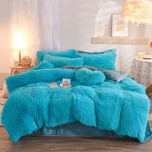 Housse de couette en polaire épaisse de luxe pour lit Queen Size et King Size, housse de couette et taie d'oreiller, en peluche moelleuse, à poils longs, parure de lit pour l'hiver, garde au chaud