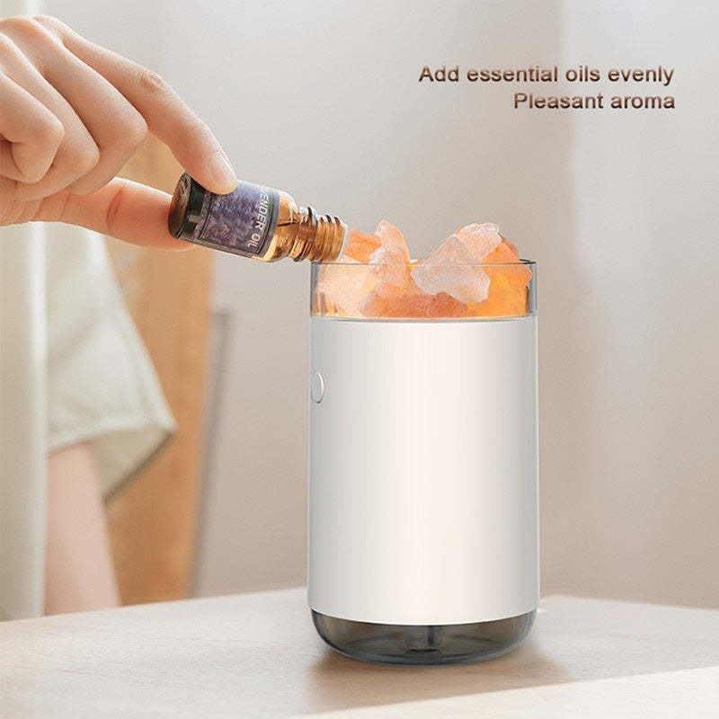 Humidificateur d'air en pierre de sel cristalline, diffuseur d'huiles essentielles d'aromathérapie de bureau à ultrasons avec lampe LED, humidificateur de chambre à coucher pour la maison