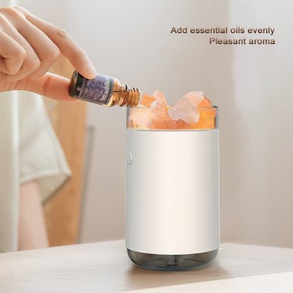 Humidificateur d'air en pierre de sel cristalline, diffuseur d'huiles essentielles d'aromathérapie de bureau à ultrasons avec lampe LED, humidificateur de chambre à coucher pour la maison