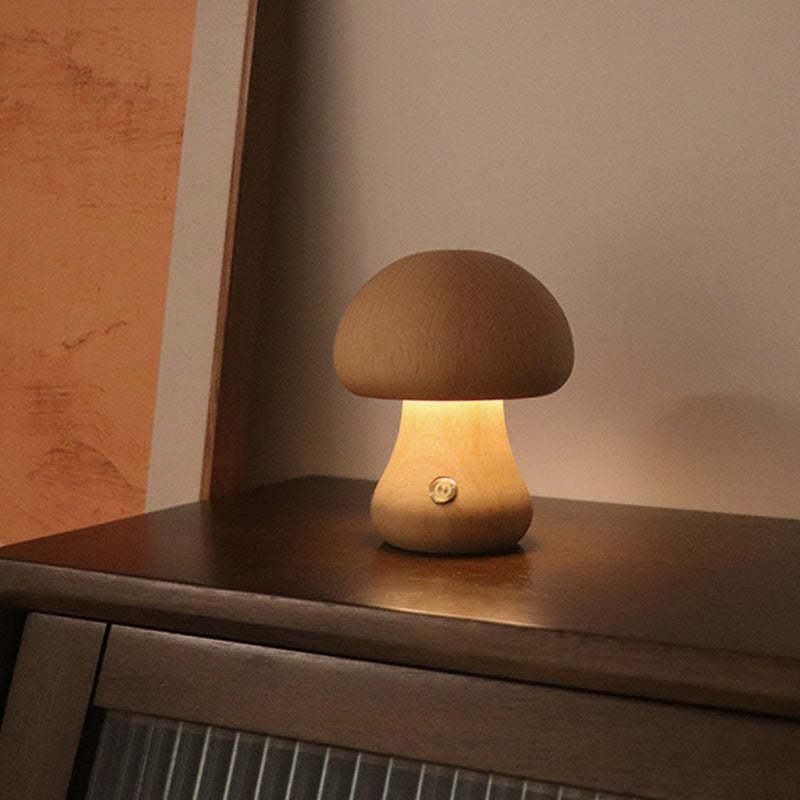 Veilleuse LED en bois en forme de champignon avec interrupteur tactile, idéale pour la chambre d'un enfant ou comme veilleuse décorative