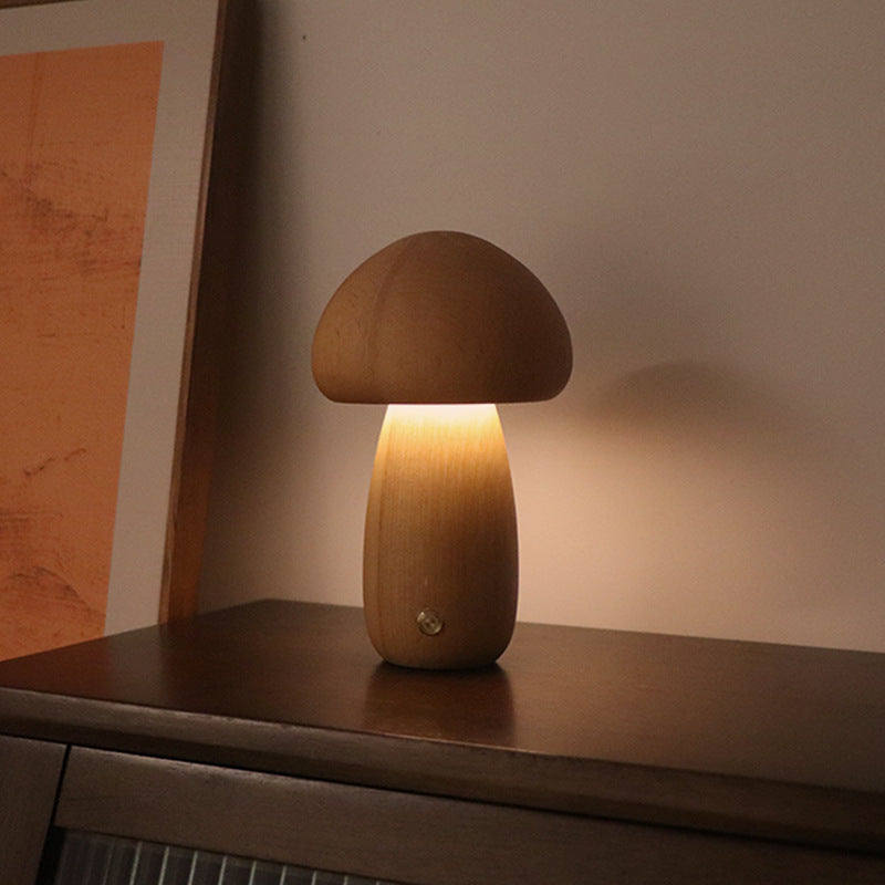 Veilleuse LED en bois en forme de champignon avec interrupteur tactile, idéale pour la chambre d'un enfant ou comme veilleuse décorative