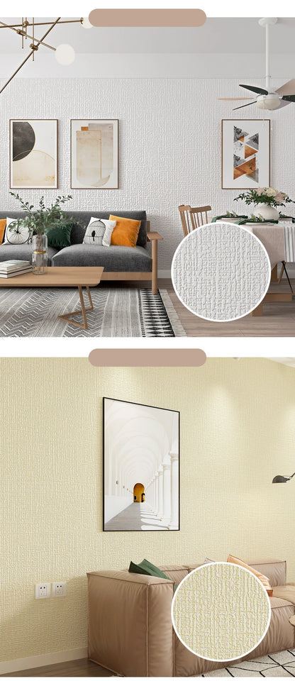 Papier peint autocollant 3D en mousse de lin, 50 cm x 10 m, couleur unie, épais, imperméable, pour rénovation murale