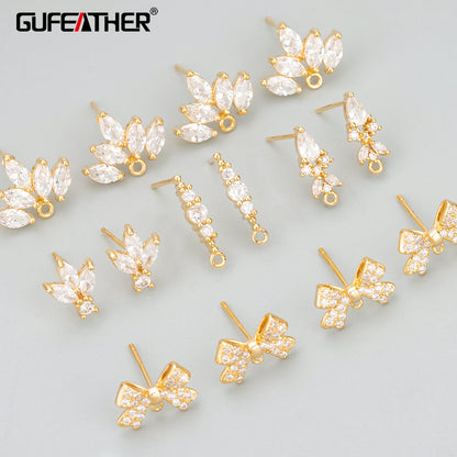 GUFEATHER, 6 pièces/lot, MD94, accessoires de bijoux, plaqué or rhodium 18 carats, cuivre, zircons, fait à la main, breloques, fabrication de bijoux, boucles d'oreilles DIY