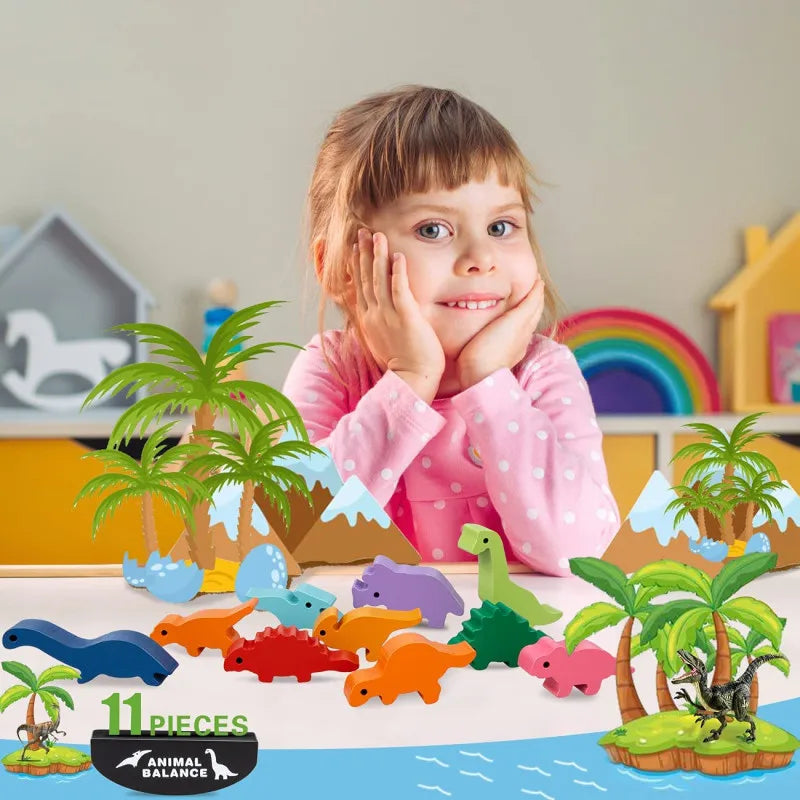 New Children Montessori Wooden Animal Balance Blocks Board Games Toy Dinosaur Educational Stacking High Building Block Wood Toy