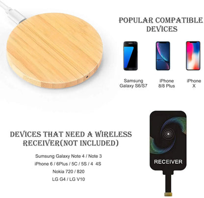Bamboo Wood 15W Qi Wireless Charger USB C Fast Charging Pad For iPhone 15 14 13 12 Pro Max 11 XS Max X XR 8 Plus Samsung Galaxy