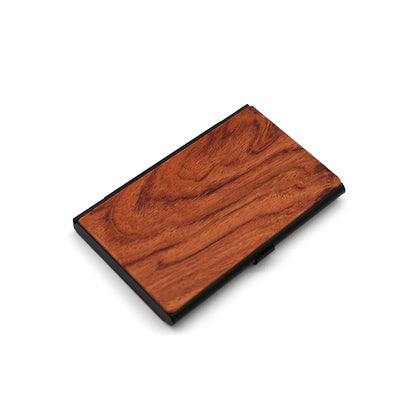 Personalized Wooden Business Card Holder - Custom Logo Wood & Metal Case for Men and Women - Perfect Gift