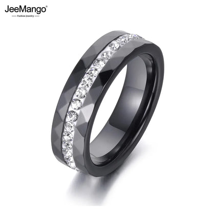JeeMango Classic White & Black Ceramics Rings Jewelry Clay Rhinestones Wedding Engagement Rings For Women Anneaux Halka JR18145