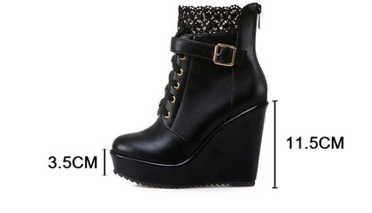 Gdgydh – Bottines compensées noires à lacets pour femme, chaussures de mariée, style gothique et punk