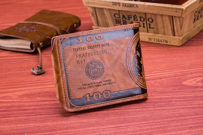 Men's Wallets With 100 US Dollar Pattern Wallet Male Leather Wallet Photo Card Holder Fashion Large Capacity Wallet Purse Bag