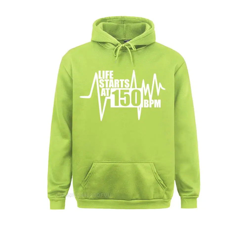 La vie commence à 150 Bpm Pull Hardstyle Homme Pull 100% Coton Hardcore Dance Dj Techno Club Party Edm