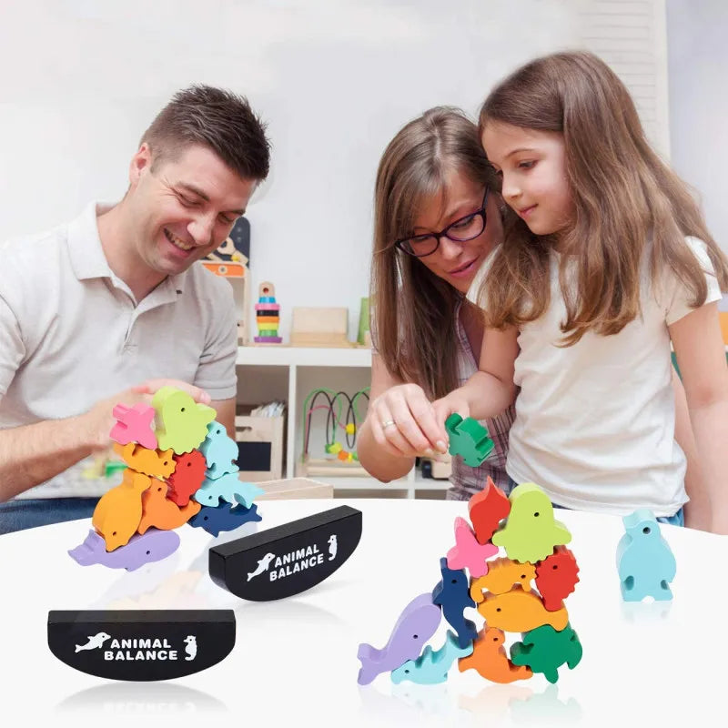New Children Montessori Wooden Animal Balance Blocks Board Games Toy Dinosaur Educational Stacking High Building Block Wood Toy