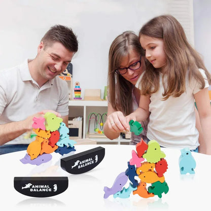 New Children Montessori Wooden Animal Balance Blocks Board Games Toy Dinosaur Educational Stacking High Building Block Wood Toy