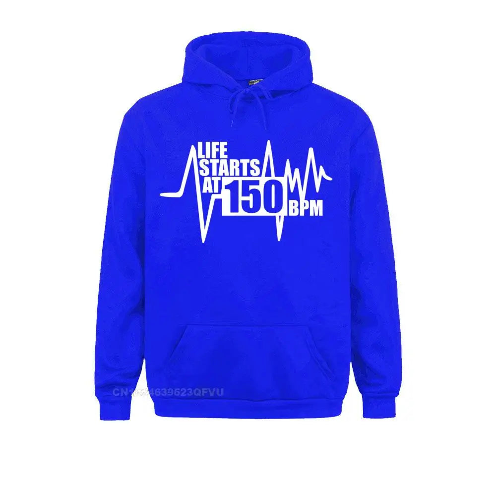 La vie commence à 150 Bpm Pull Hardstyle Homme Pull 100% Coton Hardcore Dance Dj Techno Club Party Edm