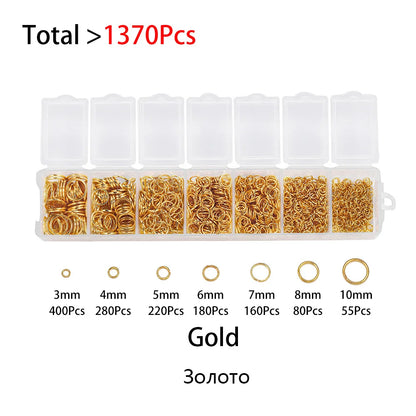 Lot de 1 370 anneaux ouverts en métal mixte, connecteurs pour fabrication de bijoux, colliers, bracelets, fournitures