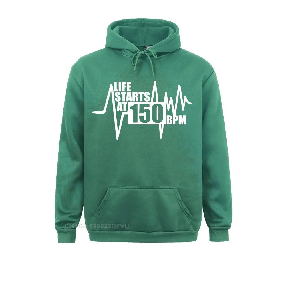 La vie commence à 150 Bpm Pull Hardstyle Homme Pull 100% Coton Hardcore Dance Dj Techno Club Party Edm
