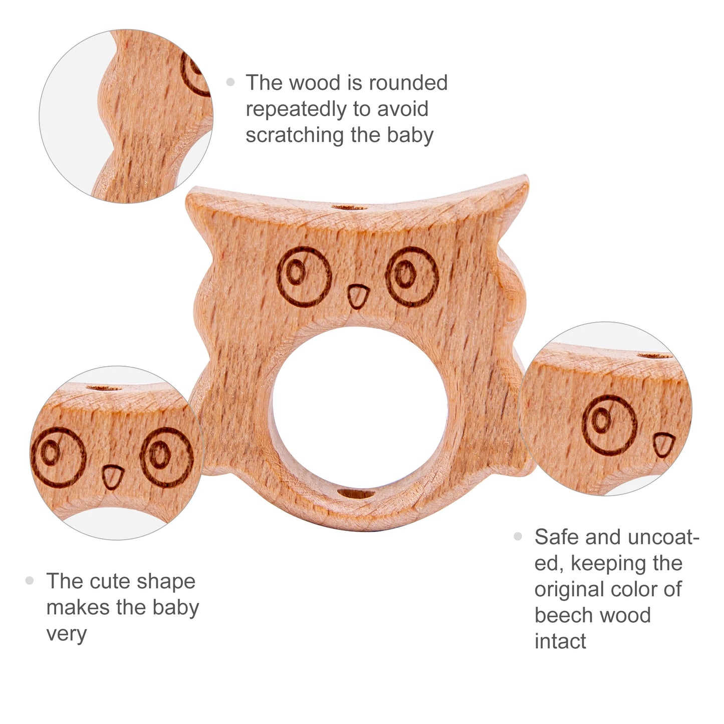 10PC Baby Wooden Teether Animal Beads Beech Rodent Star DIY Pacifier Chain Teething Bracelet Accessories Montessori Newborn Gift