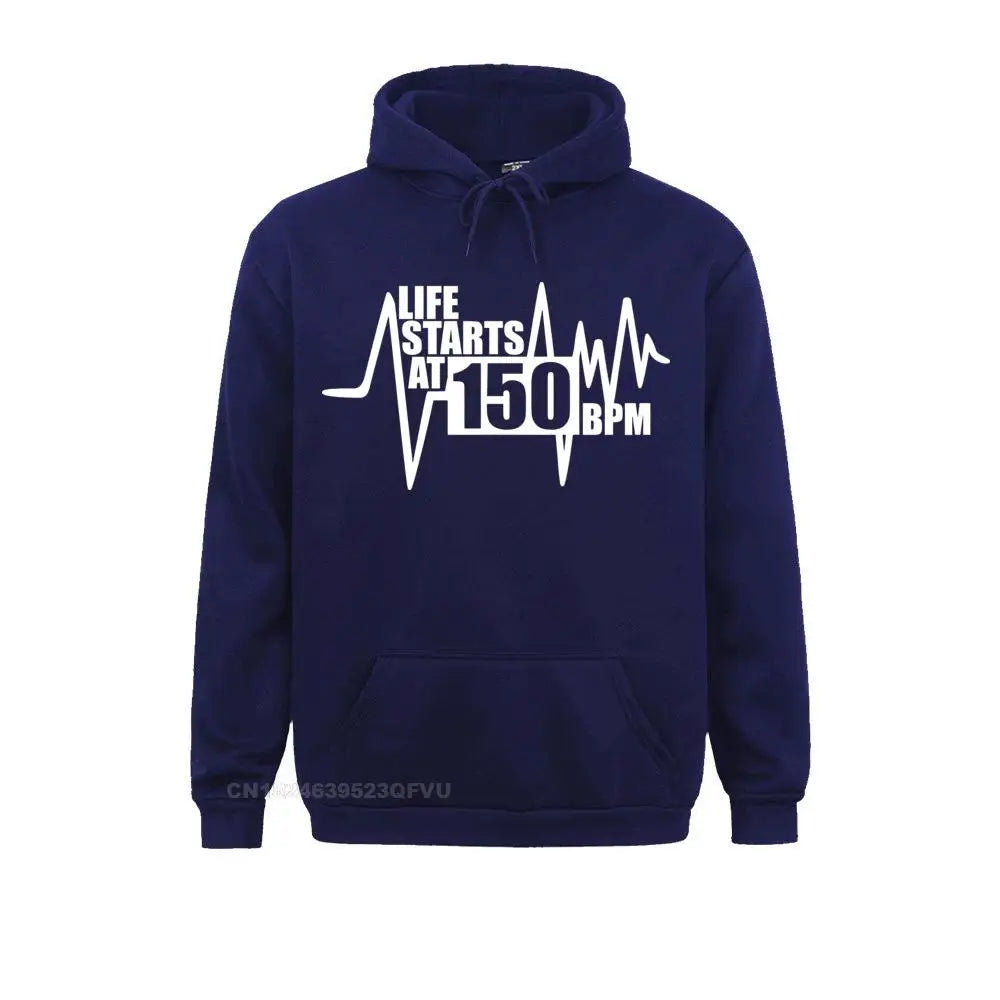La vie commence à 150 Bpm Pull Hardstyle Homme Pull 100% Coton Hardcore Dance Dj Techno Club Party Edm